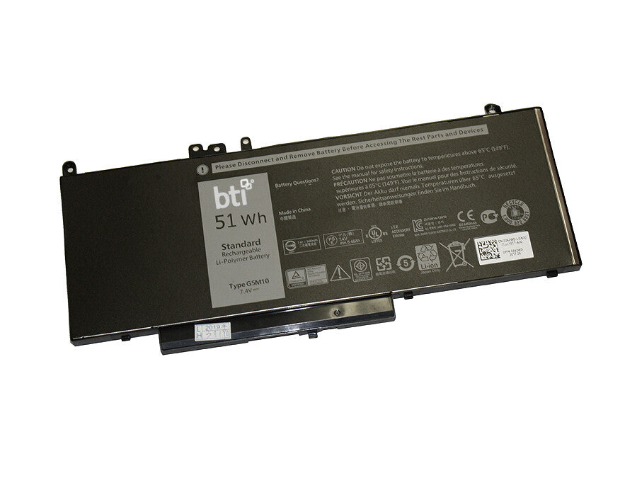 BTI Replacement Battery for Latitude E5450 E5550 replacing OEM part numbers G5M10 0G5M10 8V5GX VMKXM PF59Y 451-BBLK 451-BBLN // 7.4V 6460mAh 51Whr