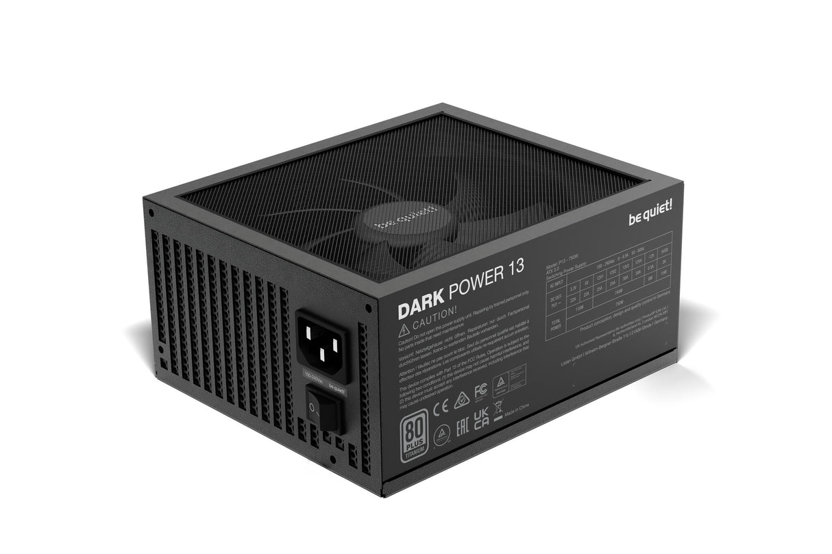 ¡Tranquilizarse! PSU Dark Power de 750 W, 13, totalmente modular, ventilador dinámico fluido, titanio 80+, ATX 3.0, PCIe 5.0, carril cuádruple, frontal de fuente de alimentación de malla completa, llave OC