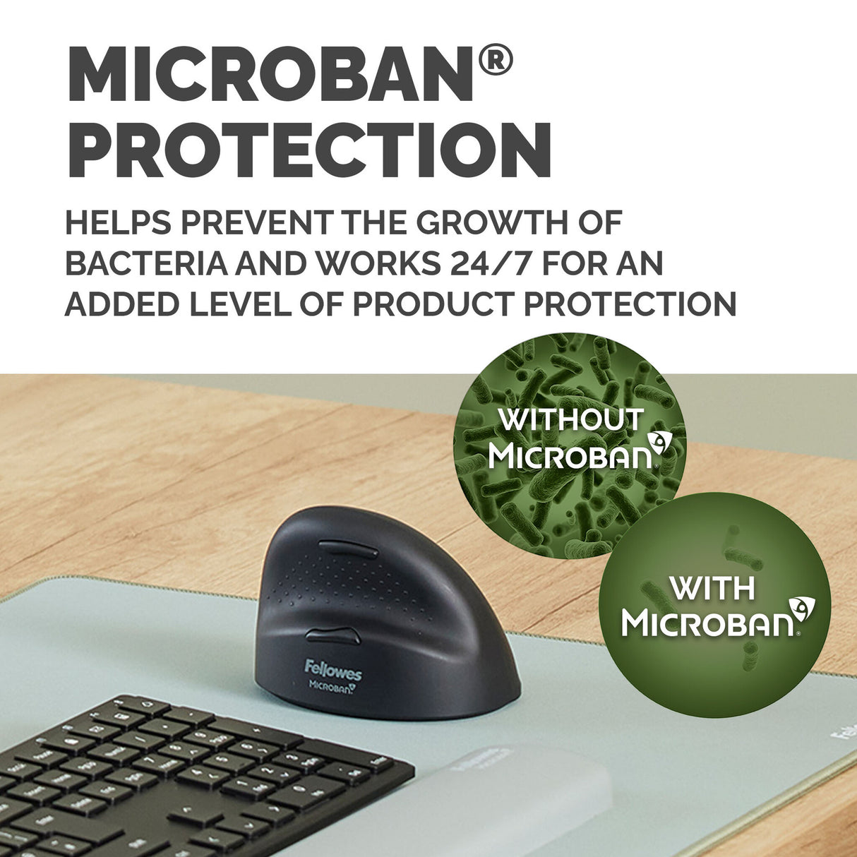 Fellowes Vertical Wireless Mouse Breyta Plus+ Ergonomic Right Handed Vertical Mouse with Antibacterial Protection Large