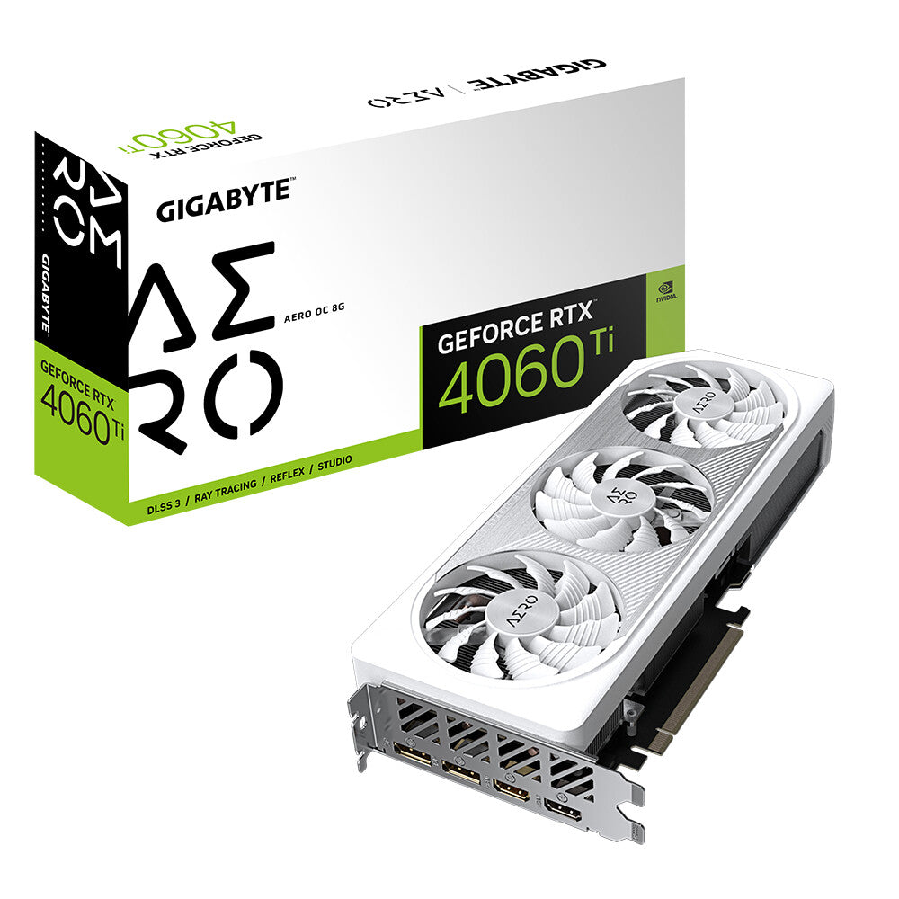 Tarjeta Gráfica Gigabyte Nvidia GeForce RTX 4060Ti AERO OC 8GB Triple Fan Blanca