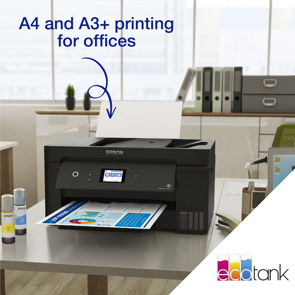 Imprimante Epson Ecotank ET-15000 C11CH96401CA, couleur, sans fil, A3, tout-en-un avec fax, réseau, chargeur automatique de documents, panneau tactile de 6,8 cm