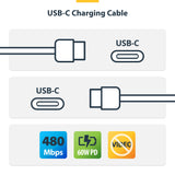 StarTech.com 3m (9.8ft) White USB-C Charging Cable, USB C Cable, USB 2.0 Type-C Laptop Charger Cord, 60W 3A Power Delivery, TPE Jacket, USB-C Data Transfer Cable, M/M