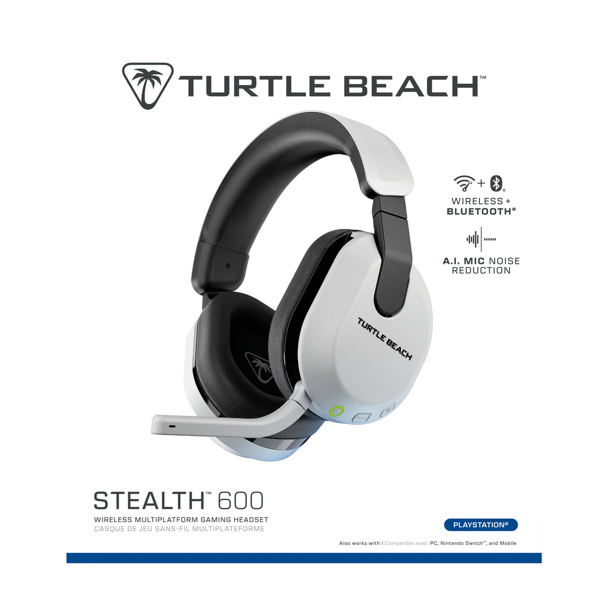 Turtle Beach Stealth 600 White PlayStation Wireless Gaming Headset with up to 80 hour Battery, 50mm Speakers and Bluetooth for PS5, PS4, PC and Mobile