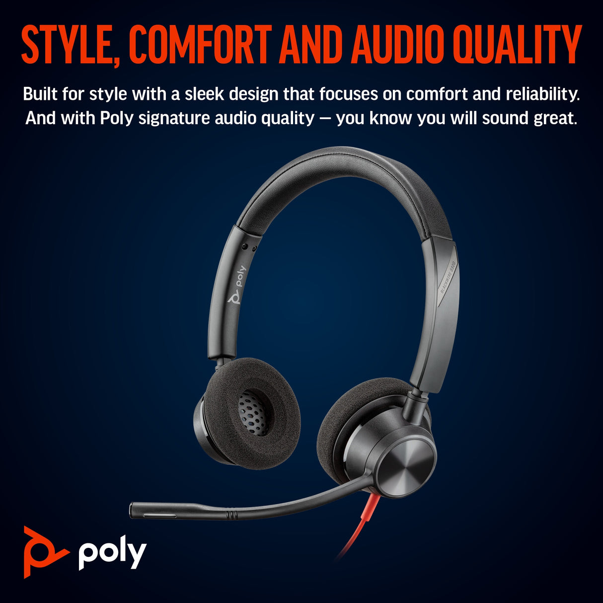 POLY Blackwire 3320 Stereo USB-C Headset +USB-C/A Adapter