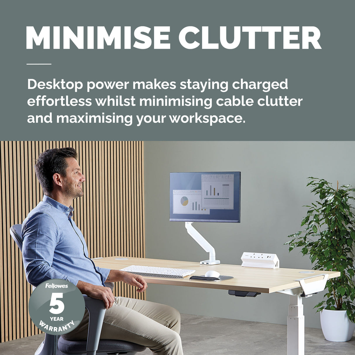 Fellowes Power Desk 2 Socket with 2 Power Sockets 1 USB-A & USB-C Ports White