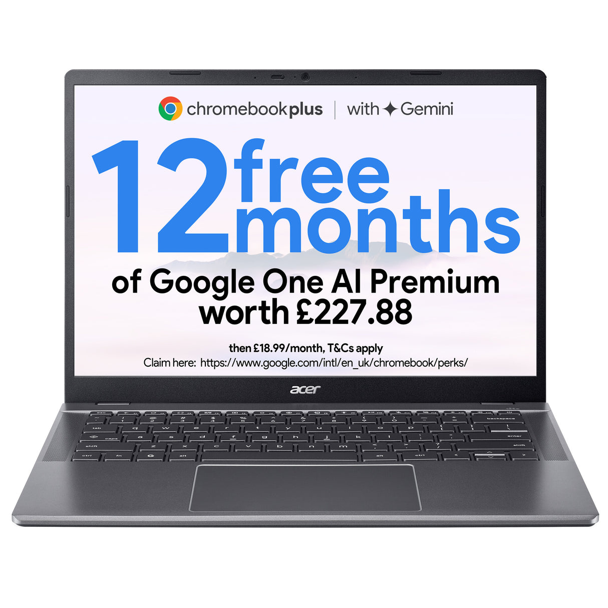 Acer Chromebook Plus 514 CB514-5H Traditional Laptop - Intel Core 5 120U, 8GB, 512GB SSD, Integrated Graphics, 14" WUXGA, Chrome OS, Iron