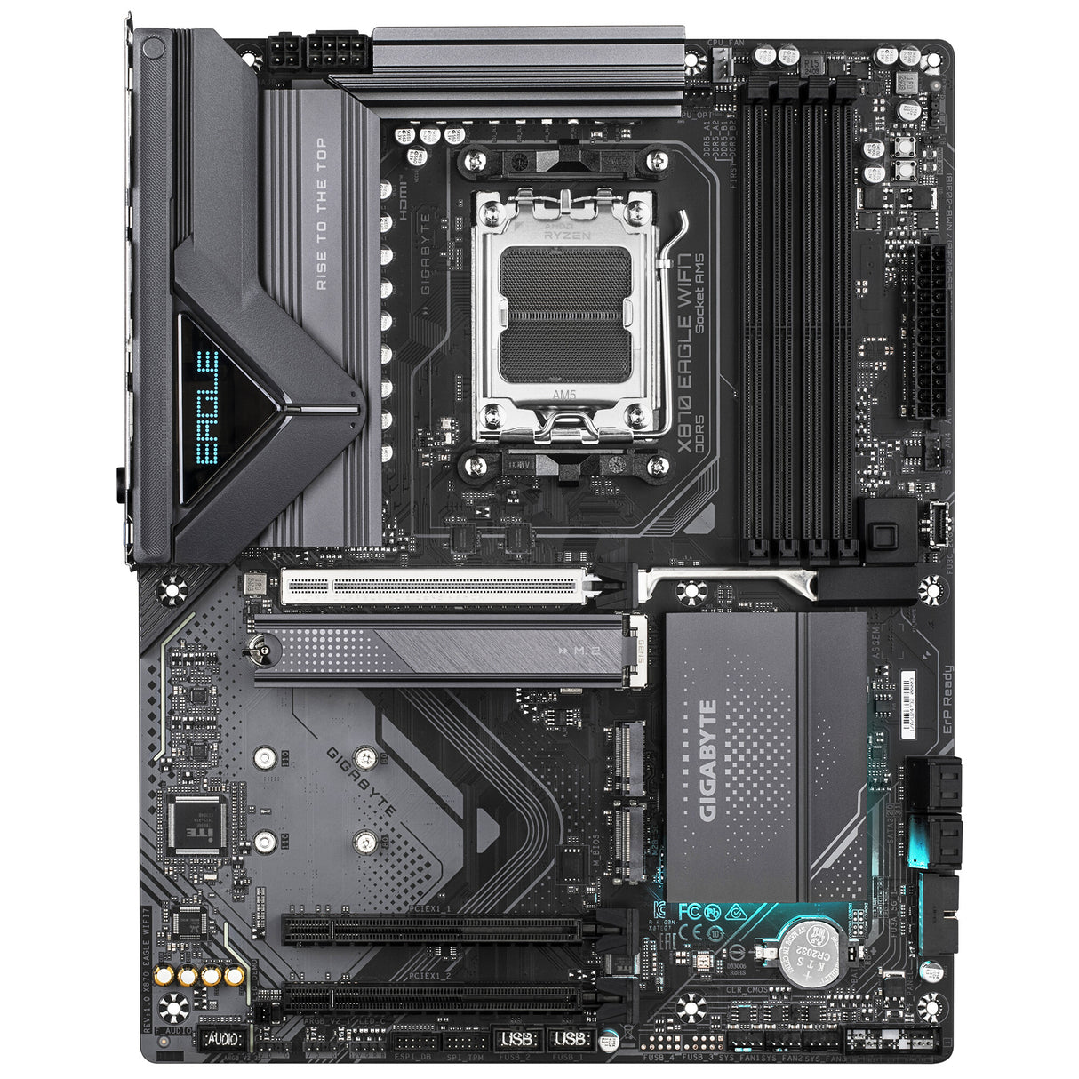 GIGABYTE X870 EAGLE WIFI7 Motherboard - Supports AMD Ryzen 9000 CPUs, 14+2+2 phases VRM, up to 8000MHz DDR5 (OC), 1xPCIe 5.0 + 2xPCIe 4.0, Wi-Fi 7, 2.5GbE LAN, USB 4