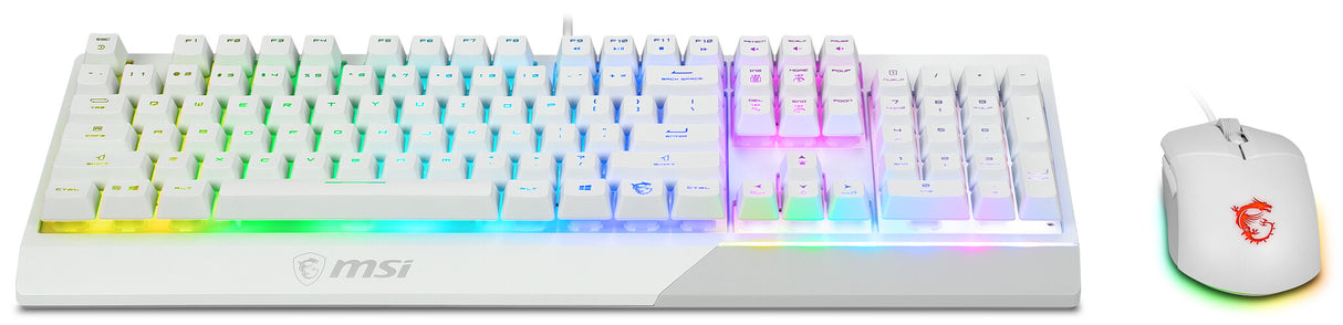 MSI VIGOR GK30 COMBO WHITE UK RGB MEMchanical Gaming Keyboard + Clutch GM11 WHITE Gaming Mouse ' UK Layout, 6-Zone RGB Lighting Keyboard, Dual-Zone RGB Lighting Mouse, 5000 DPI Optical Sensor, Center'