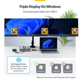 StarTech.com USB-C Docking Station Triple 4K Displays (2x 4K 60Hz, 1x 4K 30Hz), 100W Power Delivery, 6 USB Ports (10Gbps), Gigabit Ethernet, DisplayPort + HDMI, Driverless Windows Laptop Dock
