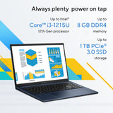 ASUS Vivobook 15 X1504ZA-BQ1838W Intel® Core™ i3 i3-1215U Laptop 39.6 cm (15.6") Full HD 8 GB DDR4-SDRAM 128 GB SSD Wi-Fi 6E (802.11ax) Windows 11 Home in S mode Blue