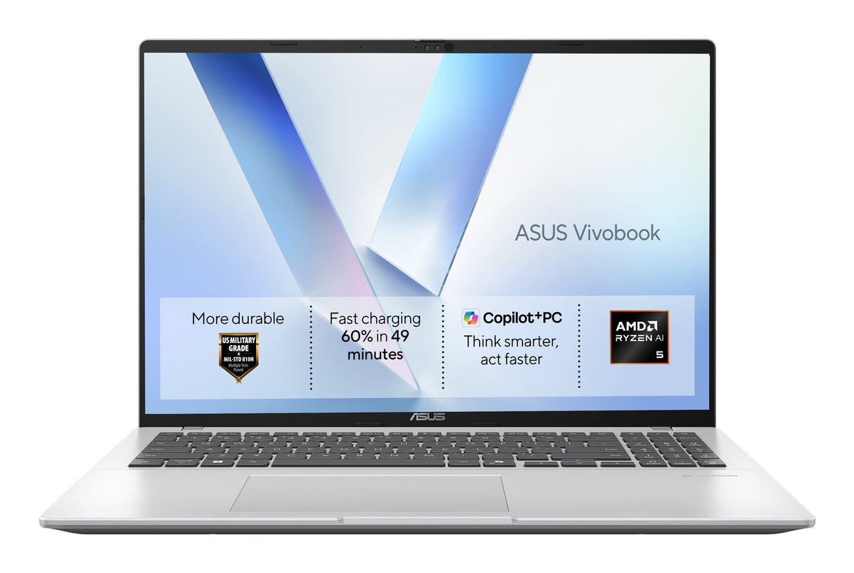 ASUS Vivobook 16 S1607KA-MB267W Copilot+ PC AMD Ryzen™ AI 5 330 Laptop 40.6 cm (16") WUXGA 16 GB DDR5-SDRAM 512 GB SSD Wi-Fi 6 (802.11ax) Windows 11 Pro Silver