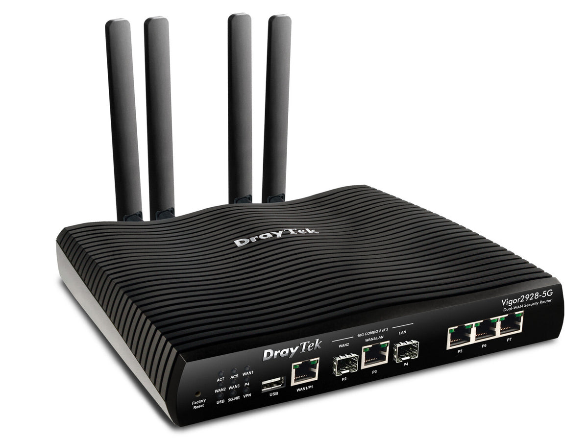 DrayTek Vigor 2928-5G High-Performance Multi-Gigabit Multi-WAN Fibre Firewall VPN Router with Integrated 5G/4G Modem