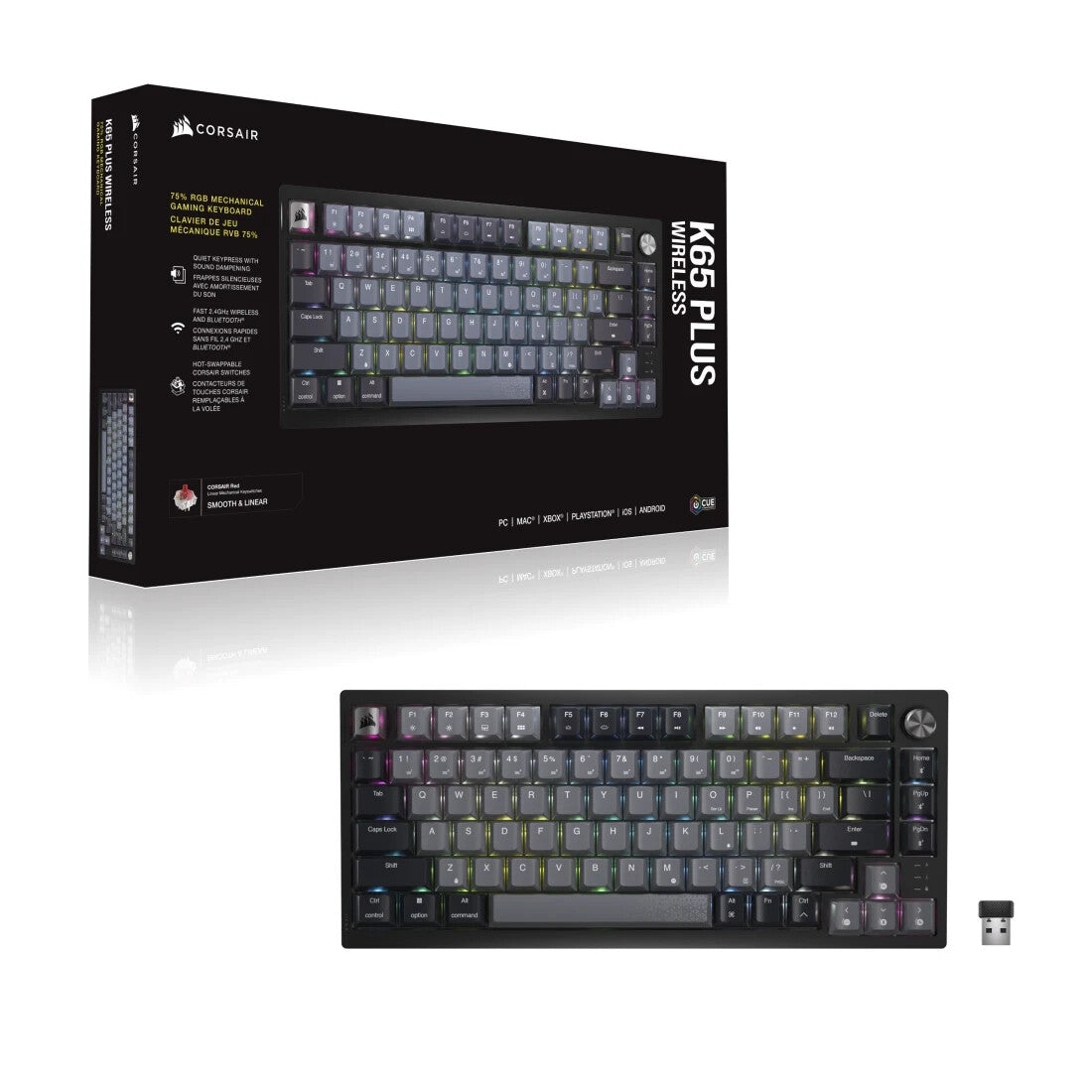 Corsair K65 PLUS WIRELESS keyboard Gaming RF Wireless UK English Black, Grey
