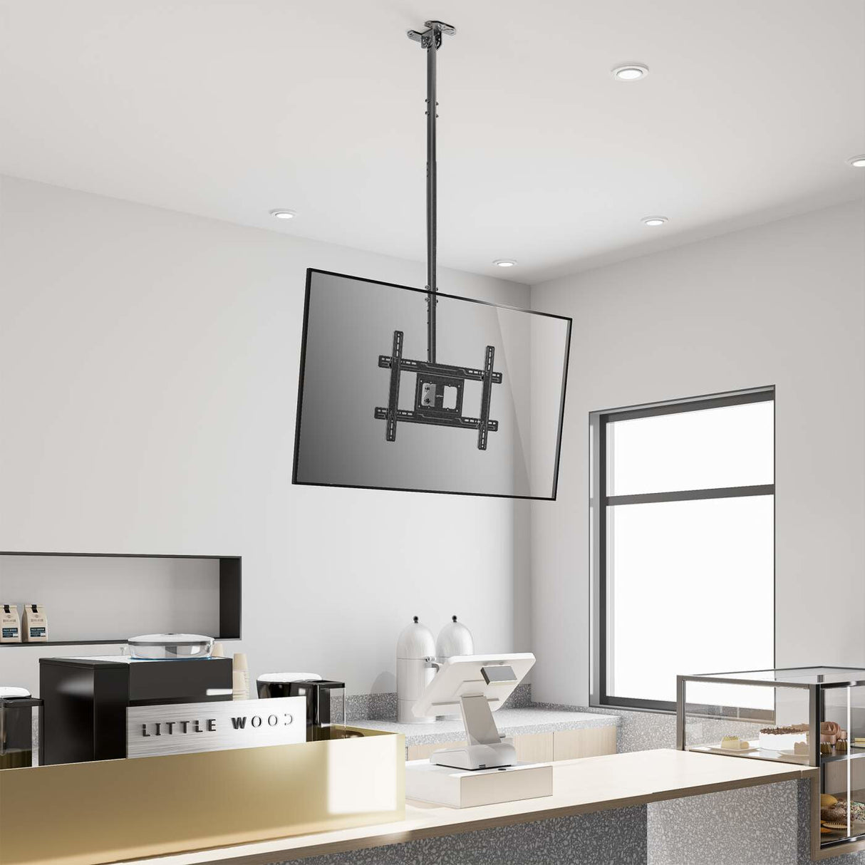Manhattan Ceiling Mount for TV & Monitors, For screens: 37" to 65", Adjustable height: 70-157 cm, VESA compatability: all between 200x200 to 600x400mm - check the dimensions of the four mounting holes on back of screen to ensure it fits, Max 50kg, LFD, Br