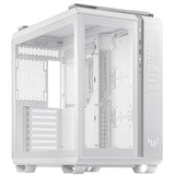 Estuche Asus TUF Gaming GT502 con ventana de vidrio frontal y lateral, ATX, cámara dual, diseño modular, botón de control LED, USB-C, asas de transporte, blanco