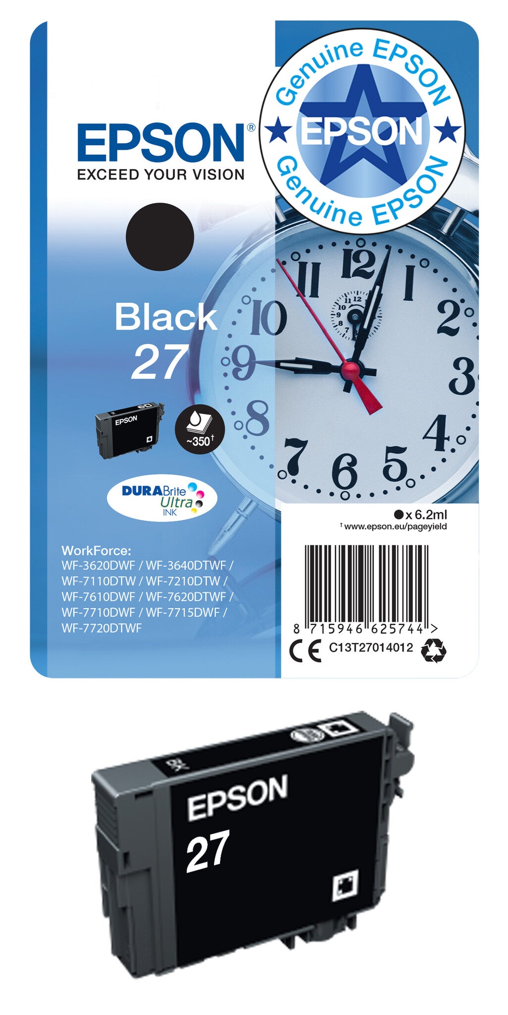 Epson Alarm clock Singlepack Cyan 27 DURABrite Ultra Ink