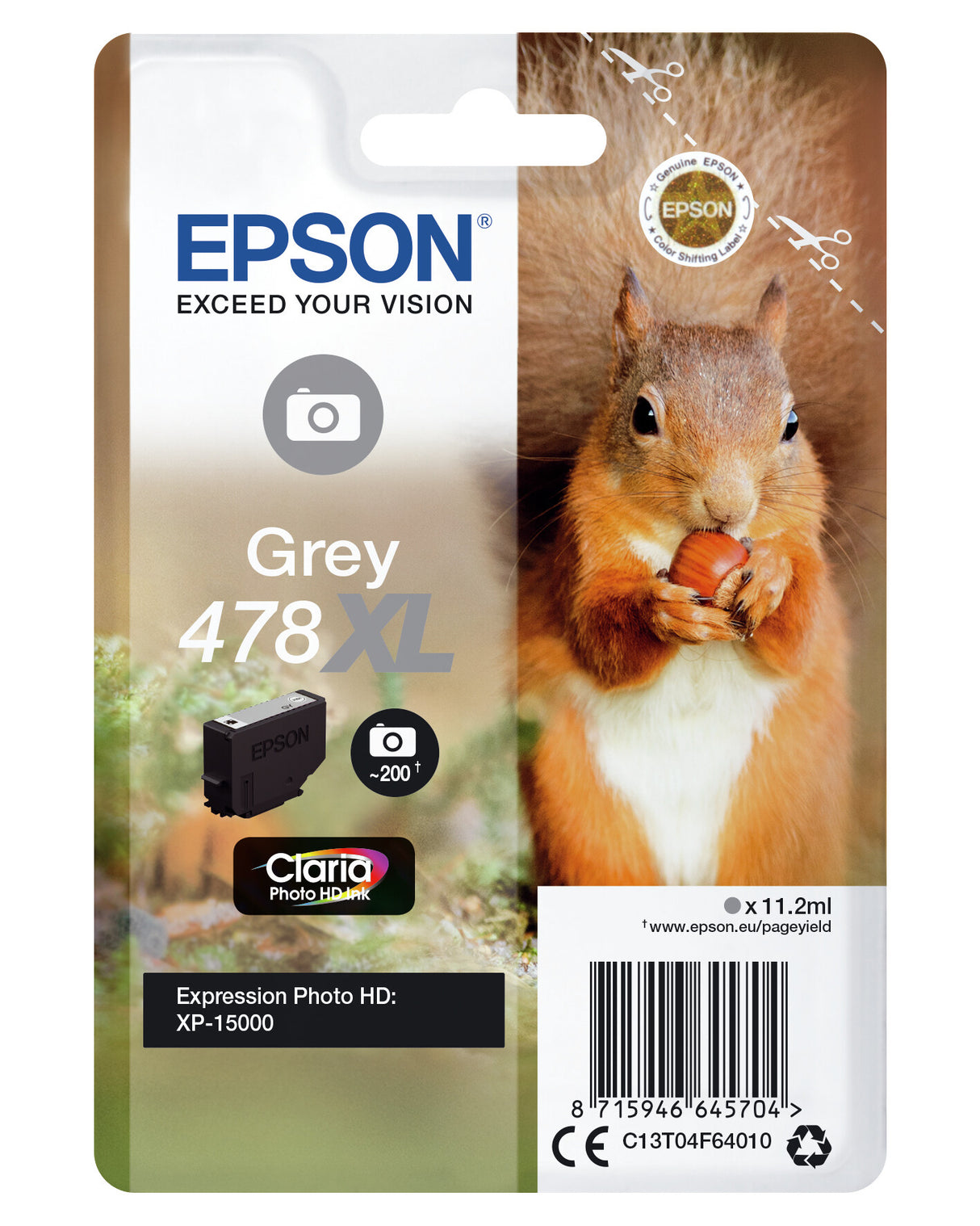 Epson Squirrel 478XL Claria Photo HD Single Grey Ink