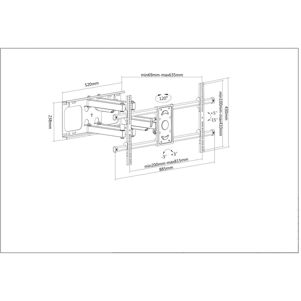 Manhattan Wall Mount for TV & Monitors (Full Motion), For screens 37" to 75", VESA compatability: all between 200x200mm and 800x400mm - check the dimensions of the four mounting holes on back of screen to ensure it fits, Max 75kg, Black, Bracket, Lifetime