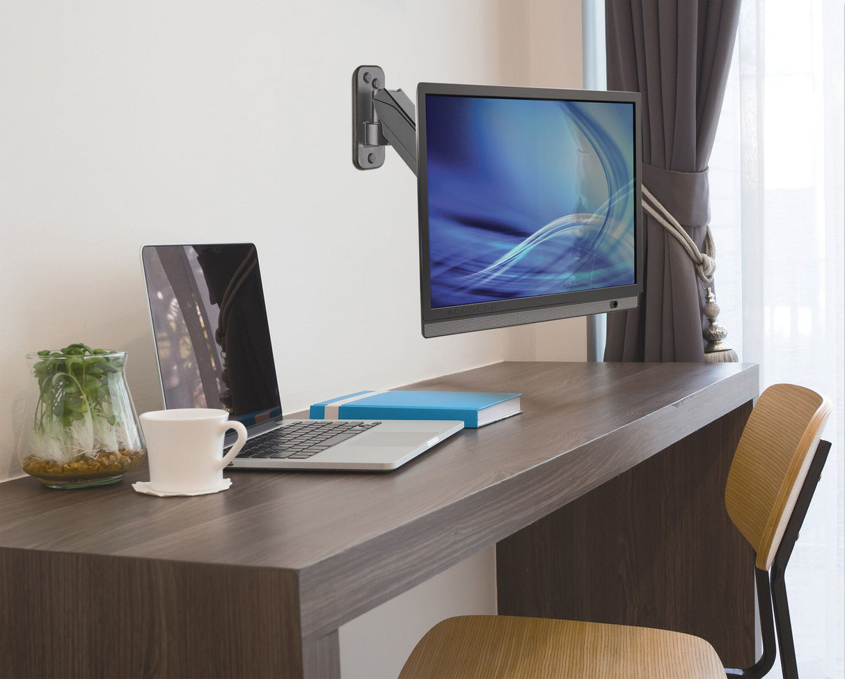 Manhattan Wall Mount for TV & Monitors (Spring Arm 2 pivots), For screens 17" to 32", VESA compatability: 75x75mm and 100x100mm - check the dimensions of the four mounting holes on back of screen to ensure it fits, Max 8kg, Black, Bracket, Lifetime Warran