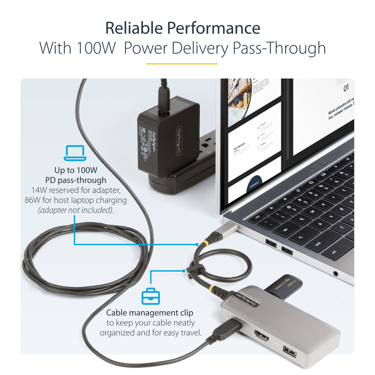 StarTech.com USB-C Multiport Adapter - 4K 60Hz HDMI w/HDR - 3-Port USB Hub - 100W Power Delivery Pass-Through - Works With Chromebook certified - Windows/macOS/iPadOS/Android™