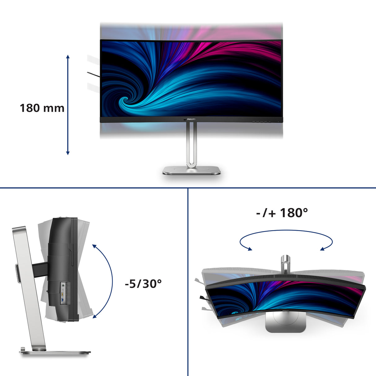 Philips 5000 series 34B2U5600C/00 computer monitor 86.4 cm (34") 3440 x 1440 pixels Dual QHD LCD Grey