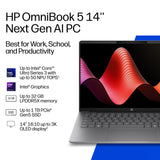 HP OmniBook 5 Laptop Next Gen AI 14-hh0500sa Copilot+ PC Intel Core Ultra 5 322 35.6 cm (14") 2K 16 GB LPDDR5x-SDRAM 512 GB SSD Wi-Fi 6 (802.11ax) Windows 11 Home Blue