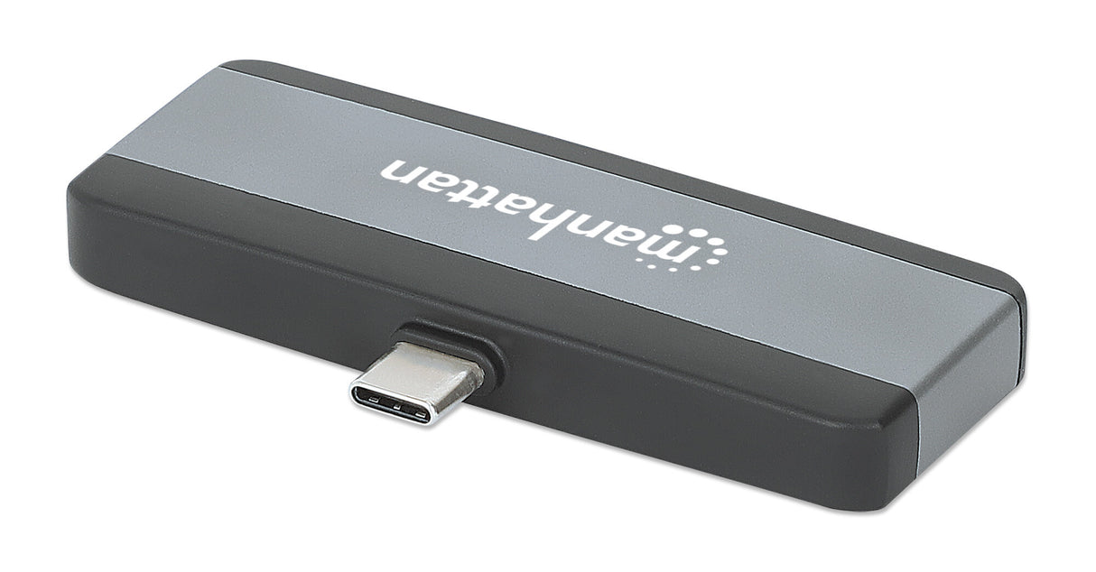 Manhattan USB-C Travel Dock/Hub, Ports (x4): HDMI, USB-A, USB-C and 3.5mm audio, With Power Delivery (100W) to USB-C Port, Black/Space Grey, External Power Supply Not Needed, All Ports can be used at the same time, Universal for all devices, Three Year Wa