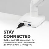 Fellowes Platinum Series Monitor Arm - Monitor Mount for 8KG 40 Inch Screens - Adjustable Monitor Desk Mount - Tilt 45° Pan 180° Swivel 360° Rotation 360°, VESA 75 x 75/100 x 100 - White