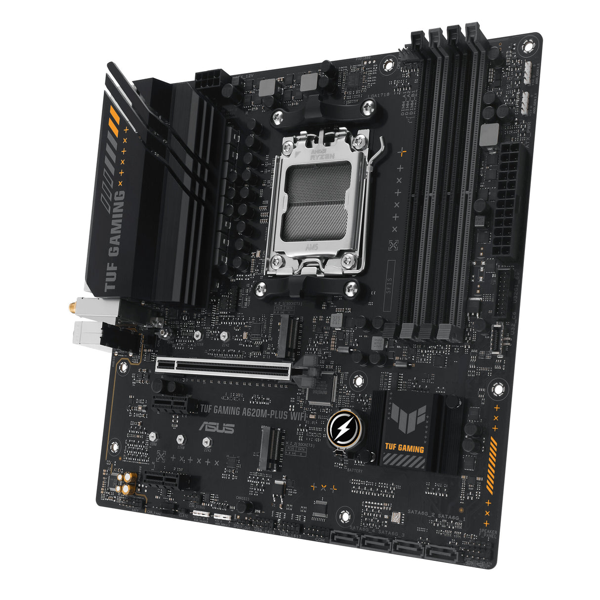 Asus TUF GAMING A620M-PLUS WIFI, AMD A620, AM5, Micro ATX, 4 DDR5, HDMI, 2 DP, Wi-Fi 6, LAN 2,5G, PCIe4, 2x M.2