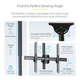 StarTech.com TV Ceiling Mount - Full-Motion Universal Hanging Single Screen Mount with Adjustable Telescopic Long Pole - Tilt / Swivel - VESA Bracket for 32”-75" Displays