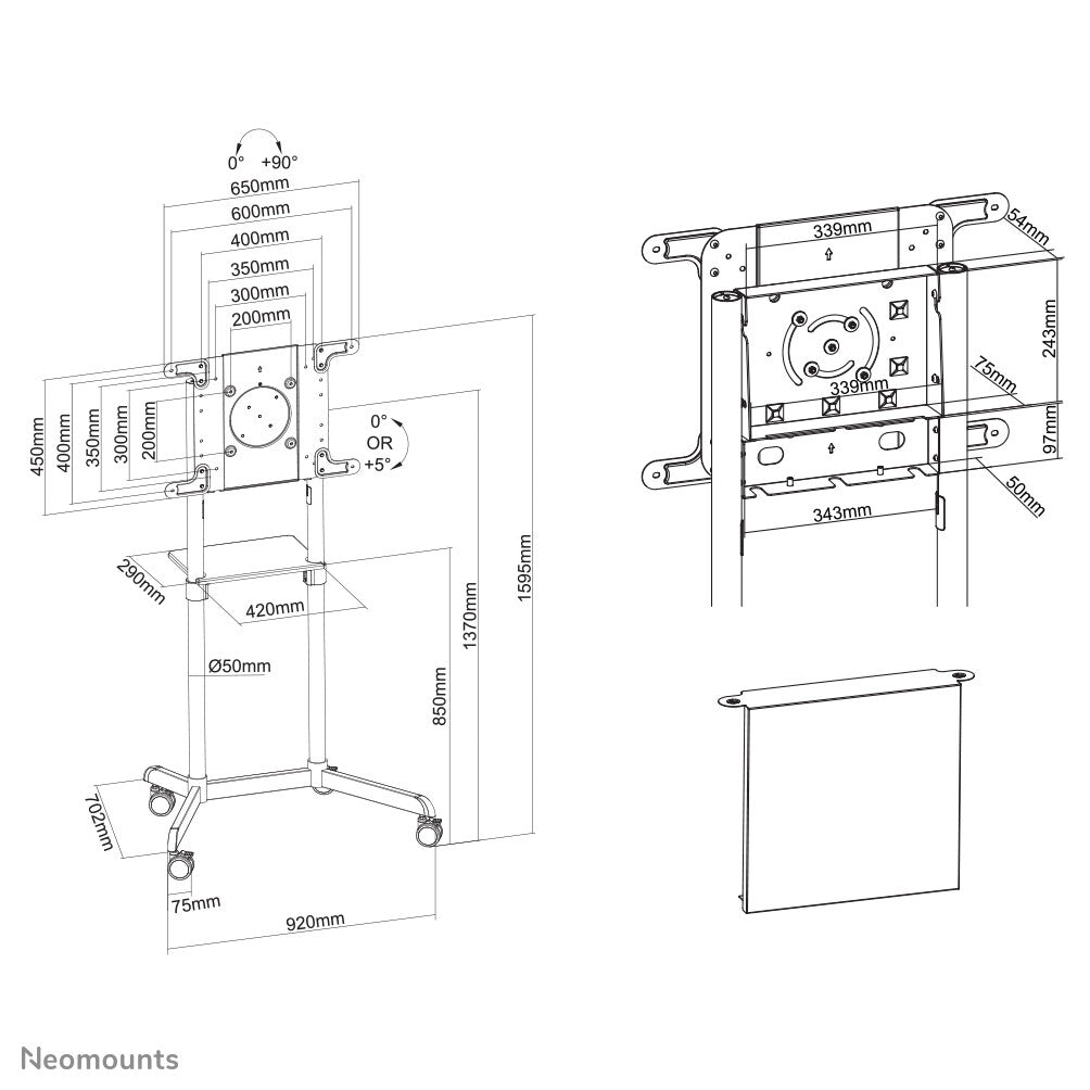 Neomounts NS-M1250BLACK TV trolley 37-70" - rotatable