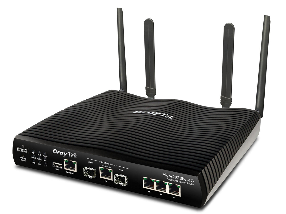 DrayTek Vigor 2928be-4G High-Performance Multi-Gigabit Multi-WAN Fibre Firewall VPN Router with BE7200 Wireless and Integrated 4G/LTE Modem