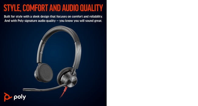 POLY Blackwire 3325 Stereo USB-C Headset +3.5mm Plug +USB-C/A Adapter