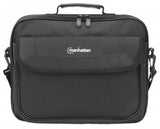 Manhattan Cambridge Laptop Bag 14.1", Clamshell Design, Black, LOW COST, Accessories Pocket, Document Compartment on Back, Shoulder Strap (removable), Equivalent to Targus CN313/CN414EU, Notebook Case, Three Year Warranty