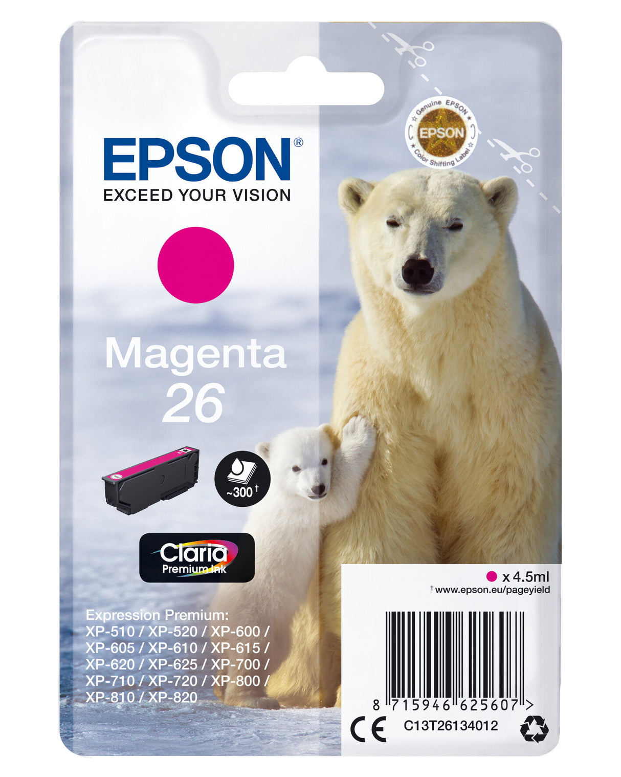 Epson Polar bear Singlepack Magenta 26 Claria Premium Ink