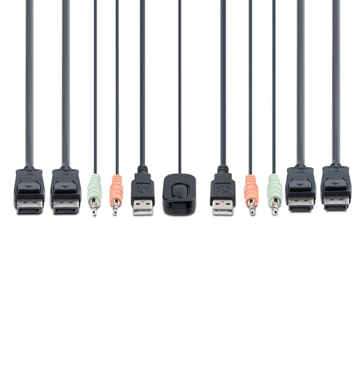 StarTech.com 2-Port Dual-Monitor DisplayPort Cable KVM Switch, 4K 60Hz, Compact KVM with 5ft/1.5m USB-A/DisplayPort/Audio Integrated Cables, Bus Powered - Remote Push Button/Hotkey Switching