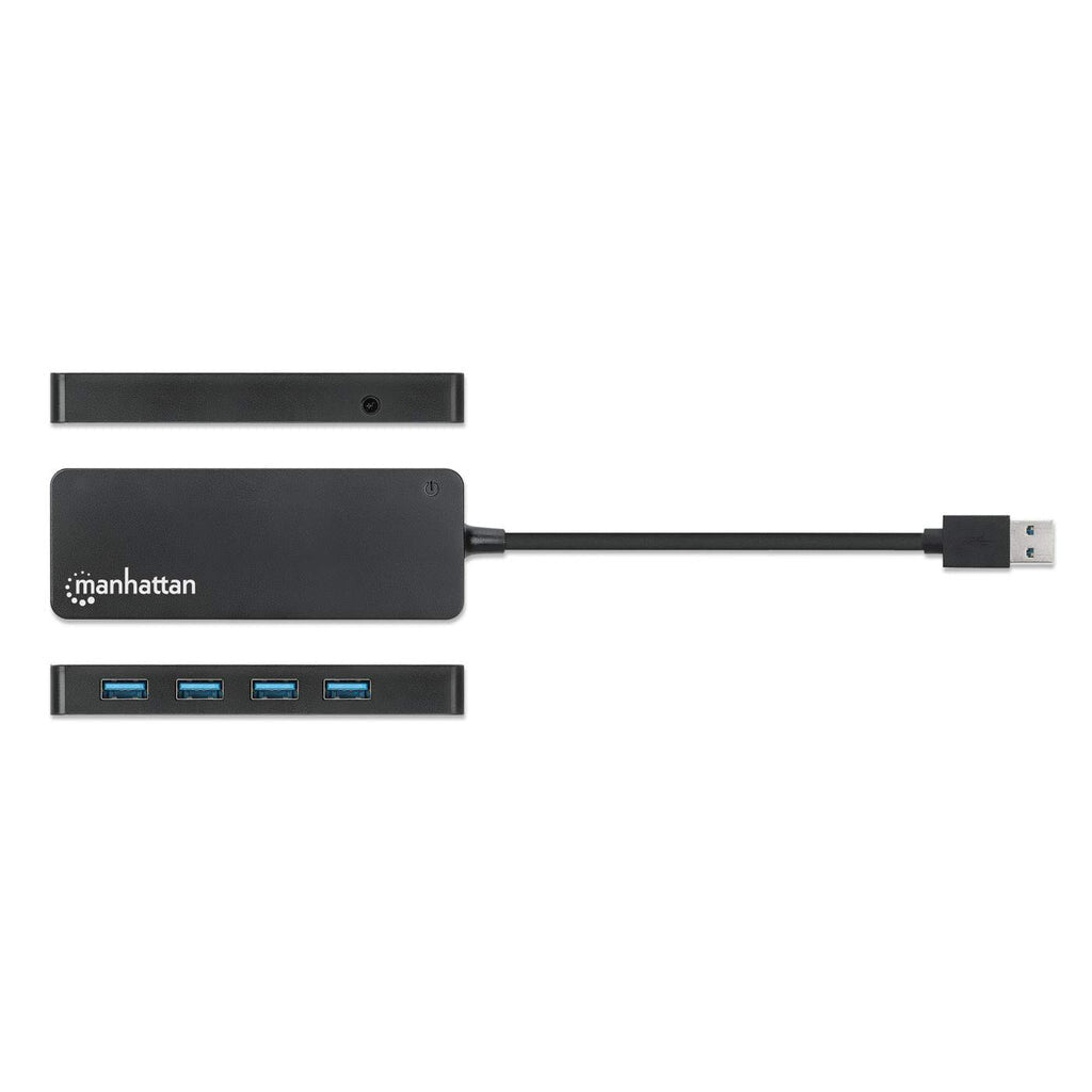 Manhattan USB-A 4-Port Hub, 4x USB-A Ports, 5 Gbps (USB 3.2 Gen1 aka USB 3.0), Bus Power, SuperSpeed USB, Black, Three Year Warranty, Equivalent to ST4300PBU3 & ST4300MINU3B