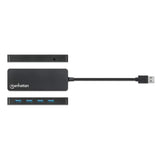 Manhattan USB-A 4-Port Hub, 4x USB-A Ports, 5 Gbps (USB 3.2 Gen1 aka USB 3.0), Bus Power, SuperSpeed USB, Black, Three Year Warranty, Equivalent to ST4300PBU3 & ST4300MINU3B