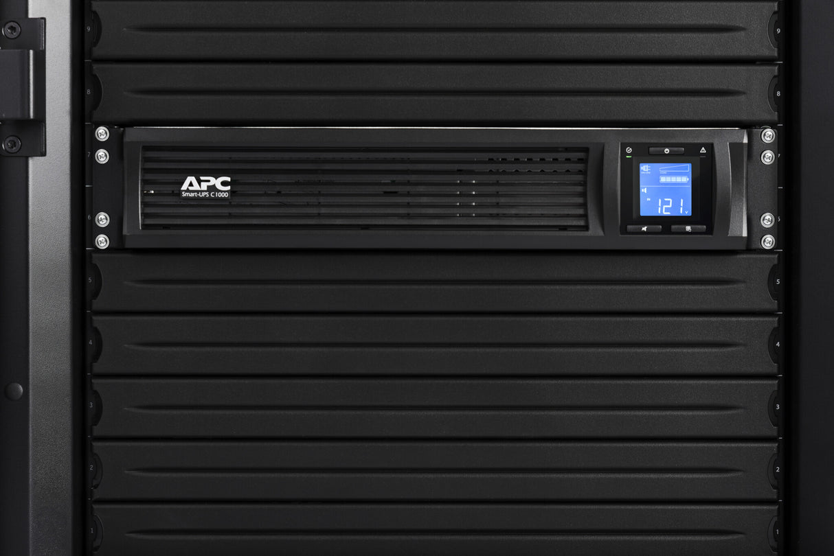 APC Smart-UPS C, Line Interactive, 1000VA, Rackmount 2U, 230V, 4x IEC C13 outlets, SmartConnect port, USB and Serial communication, AVR, Graphic LCD