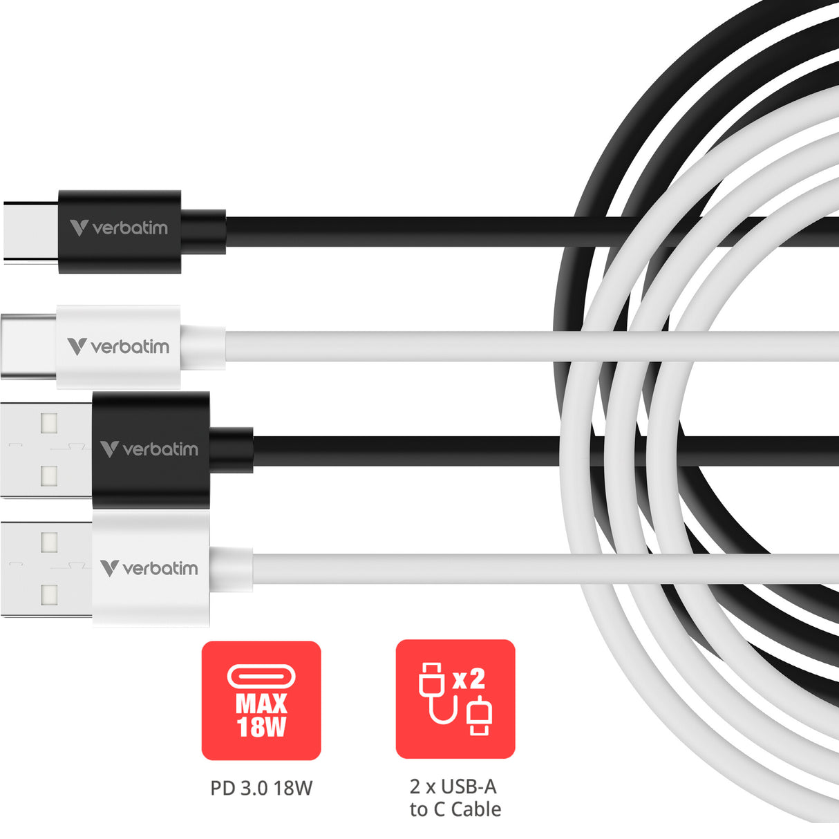 Verbatim Essentials Sync & Charge USB-A to C Cables