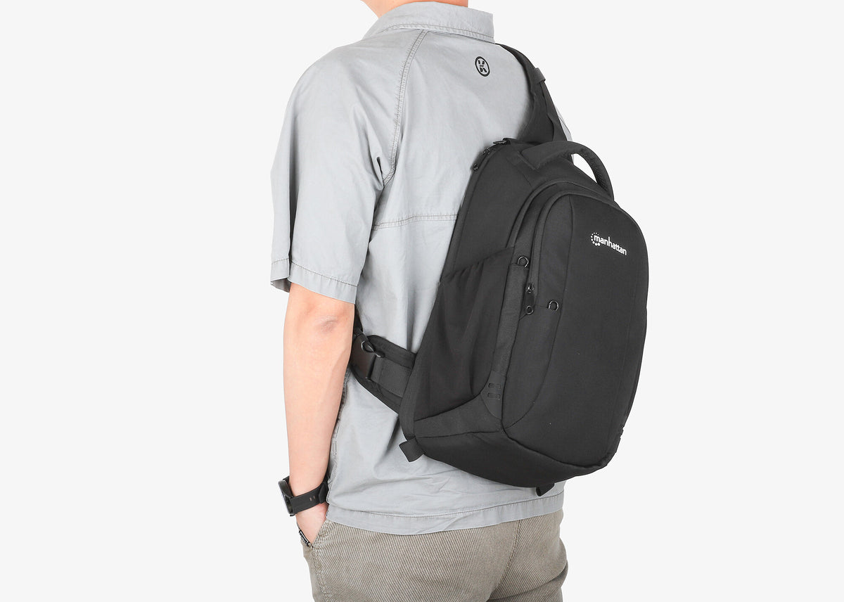 Manhattan Amsterdam Sling Backpack 13.3", Anti Theft, Black, Top Load Backpack, Carrier with Single Shoulder Strap for Notebooks and Tablets up to 13.3", Premium Padding, Front and Multiple Interior Pockets, Water-Resistant, Three Year Warranty