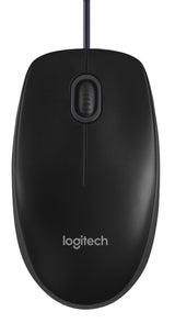 Souris USB filaire Logitech B100, 3 boutons, 1000 dpi et suivi optique, conception ambidextre pour PC, Mac et ordinateur portable, noire