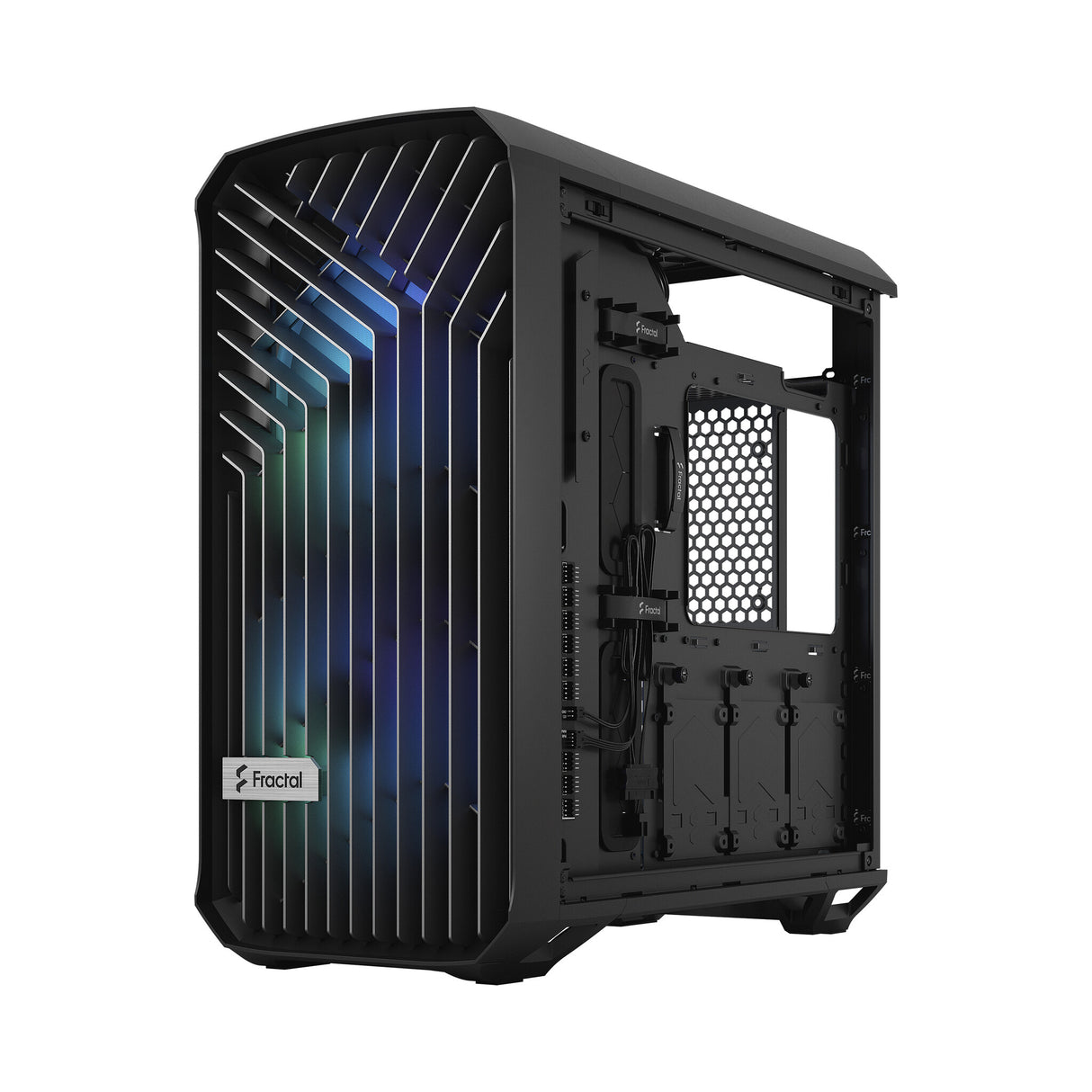 Fractal Design Torrent Compact (Light TG RGB) Caja para juegos con ventanas de vidrio tintado claro, E-ATX, 2 ventiladores RGB, concentrador de ventilador, tira RGB en cubierta de fuente de alimentación, rejilla frontal, USB-C