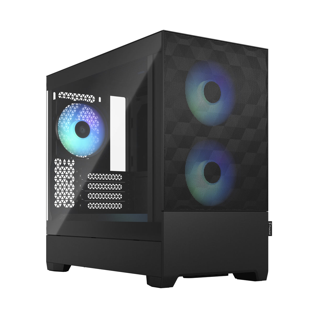 Fractal Design Pop Mini Air RGB (Black TG) Estuche para juegos con ventana de vidrio transparente, Micro ATX, frente de malla hexagonal, 3 ventiladores RGB y controlador ARGB