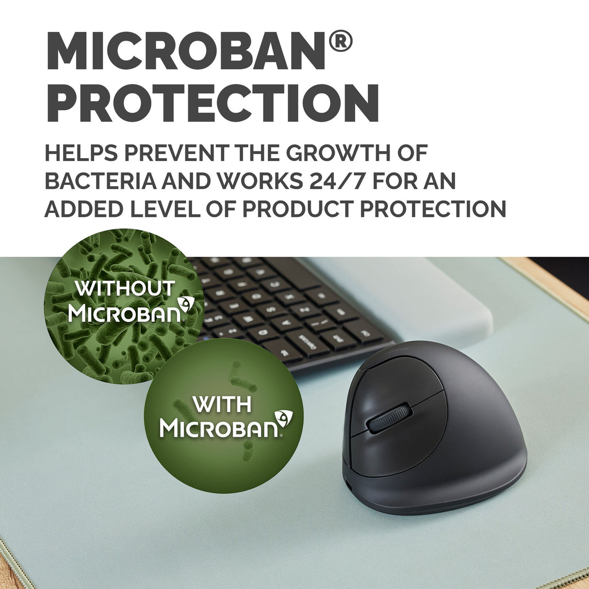 Fellowes Vertical Wireless Mouse Breyta Plus+ Ergonomic Left Handed Vertical Mouse with Antibacterial Protection Large