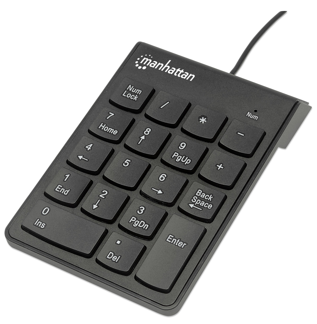 Manhattan Numeric Keypad, Wired, USB-A, 18 Full Size Keys, Black, Membrane Key Switches, Windows and Mac, Three Year Warranty