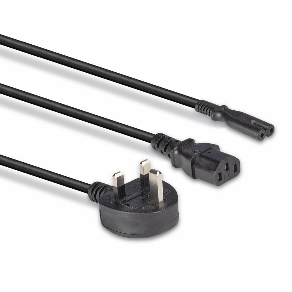 Lindy 2.5m UK 3 Pin Plug to IEC C13 and IEC C7 Splitter Extension Cable, Black