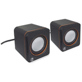 Manhattan 2600 Series Speaker System, Small Size, Big Sound, Two Speakers, Stereo, USB power, Output: 2x 3W, 3.5mm plug for sound, In-Line volume control, Cable 0.9m, Black, Three Year Warranty