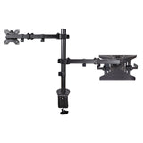 StarTech.com Monitor Arm with VESA Laptop Tray, For a Laptop (4.5kg/9.9lb) and a Single Display up to 32" (8kg/17.6lb), Black, Vented Tray, Adjustable Laptop Arm Mount, C-clamp/Grommet Mount