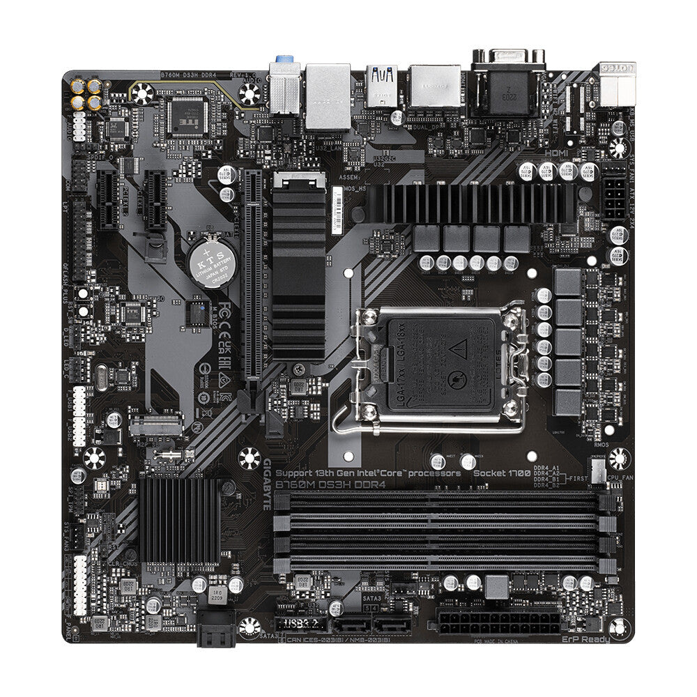 GIGABYTE B760M DS3H DDR4 Motherboard - Supports Intel Core 14th Gen CPUs, 6+2+1 Phases Digital VRM, up to 5333MHz DDR4 (OC), 2xPCIe 4.0 M.2, 2.5GbE LAN, USB 3.2 Gen2